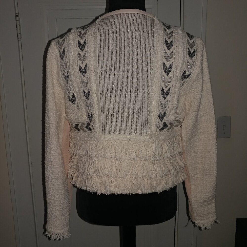 Rebecca Taylor: Light Pink Embroidered Fringe Twill Jacket - Women's Size 12 - Picture 2 of 7